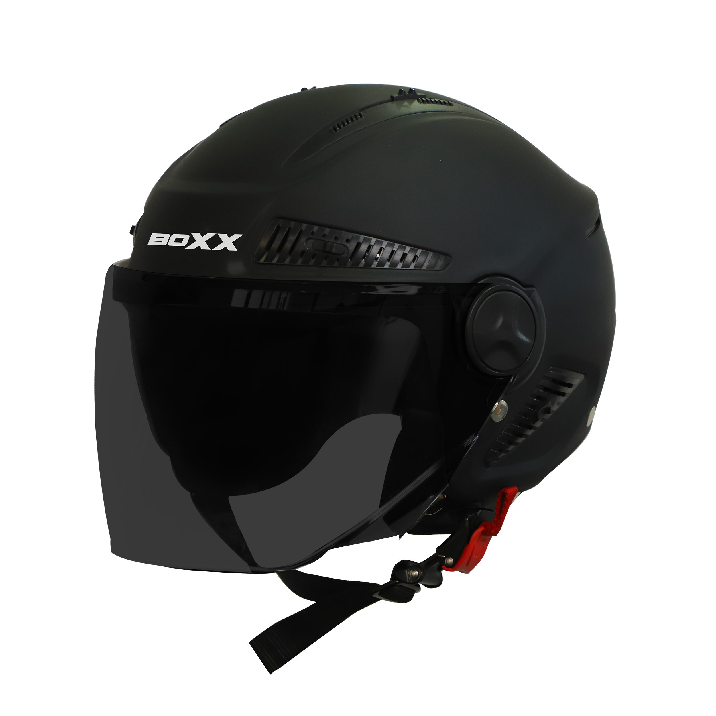 Steelbird SBH-24 Boxx ISI Certified Open Face Helmet For Men And Women (Matt Black With Smoke Visor)